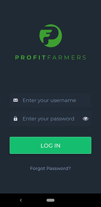 profitfarmers mobile app login screen