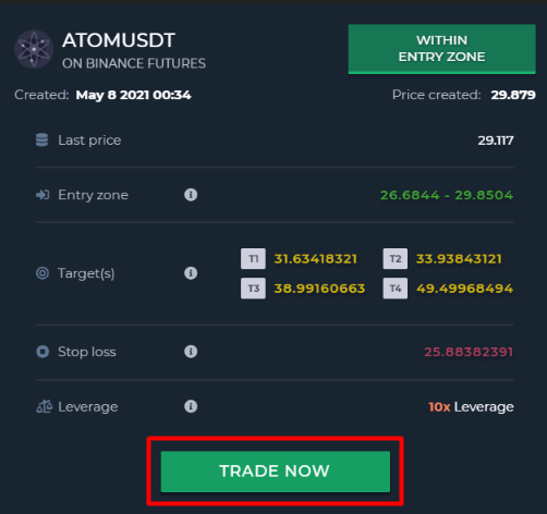 Step 2 Click the signal and hit Trade Now